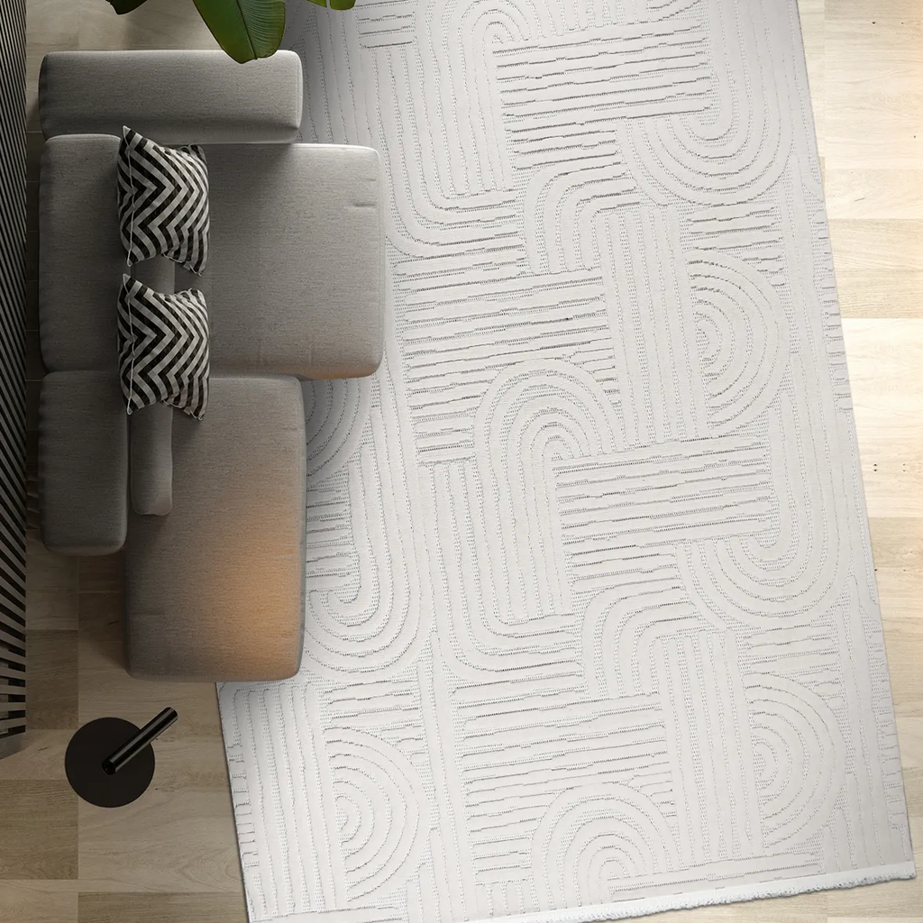 SHARED | Marmaris Cream Geometric Modern Machine Woven Ivory Living R photo 1