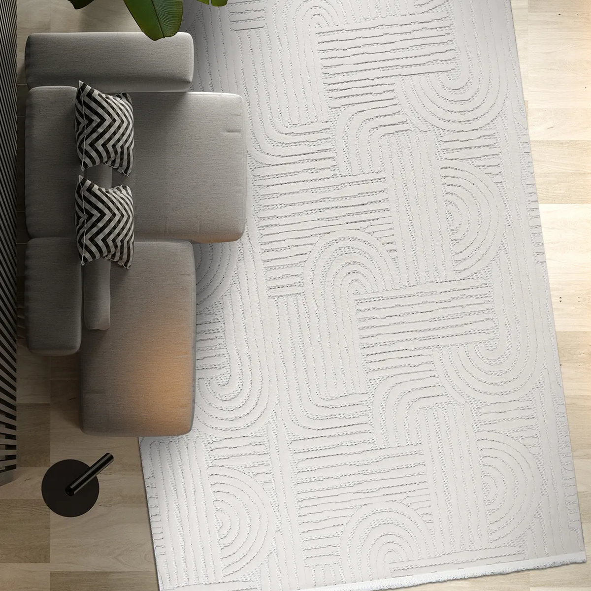SHARED | Marmaris Cream Geometric Modern Machine Woven Ivory Living R photo 1