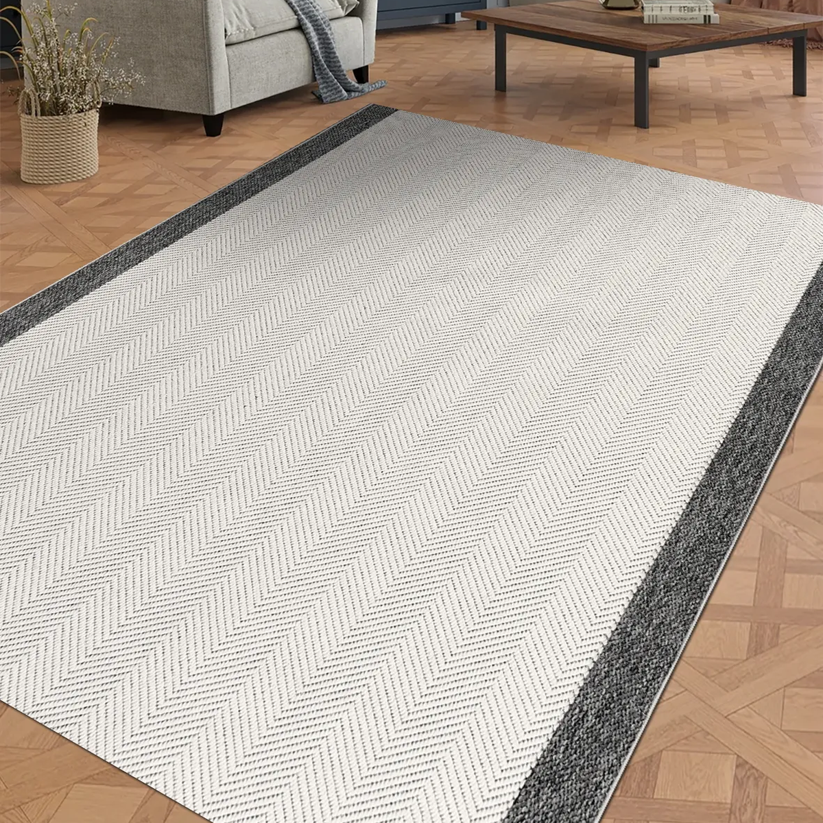 SHARED | Chicory Cream Charcoal Scandinavian Geometric Machine Woven  photo 1