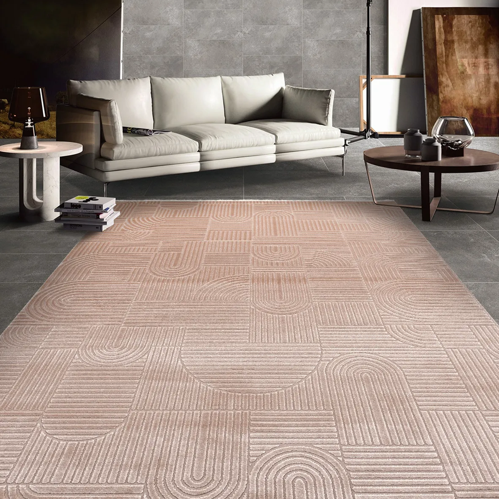 SHARED | Broom Blush Beige Modern Geometric High-Low Machine Woven Li photo 1