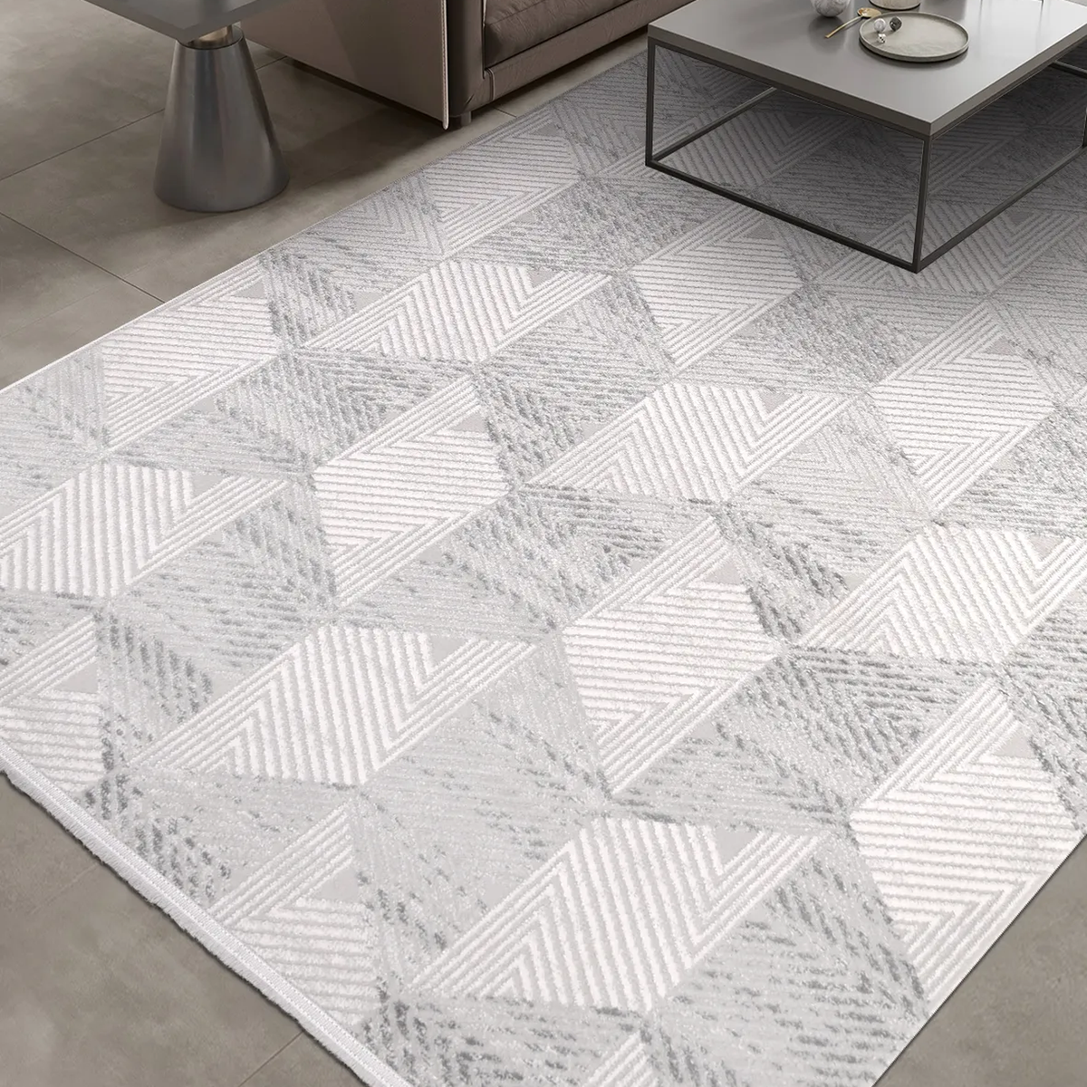 SHARED | Pamukkale Ivory Grey Modern Geometric Machine Woven Living R photo 1