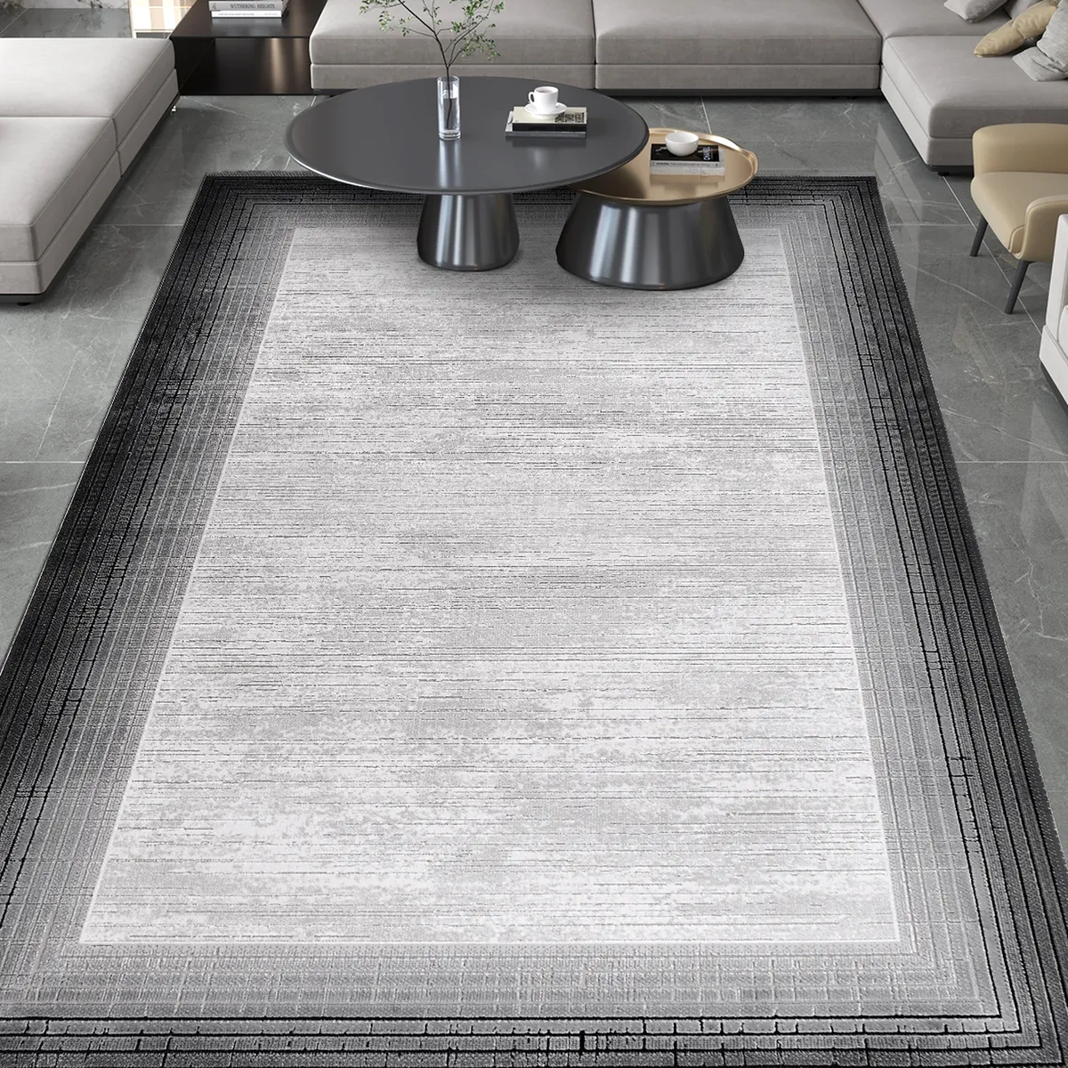 SHARED | Wold Grey Abstract Modern Machine Woven Bordered Living Room photo 1