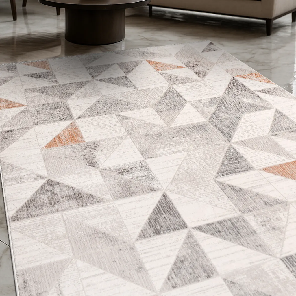 SHARED | Selenite Modern Geometric Machine Woven Cream Grey Beige Ter photo 1