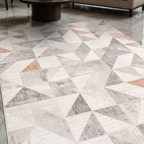 SHARED | Selenite Modern Geometric Machine Woven Cream Grey Beige Ter photo 1