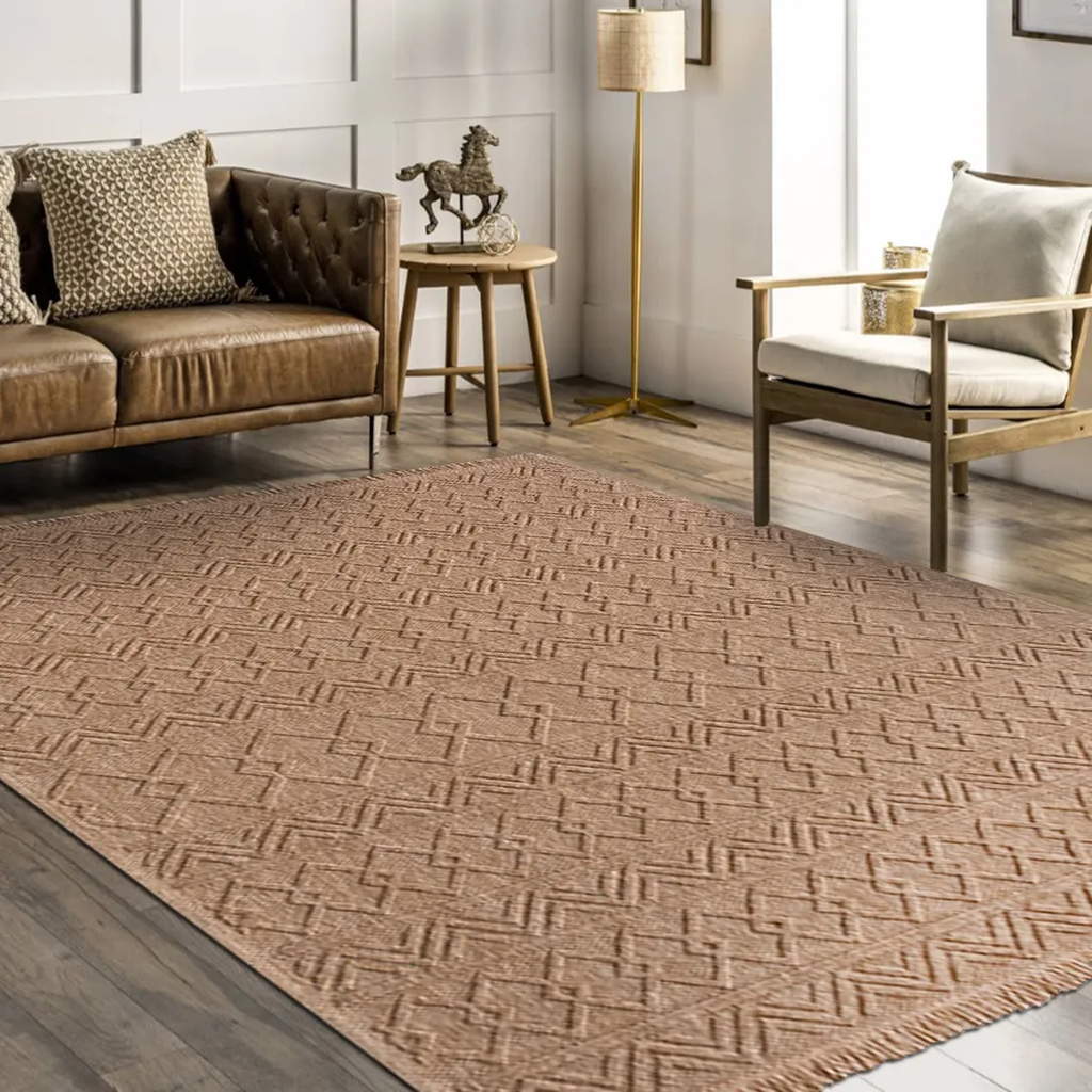 SHARED | Yewfield Tan Geometric Textured Machine Woven Transitional L photo 1