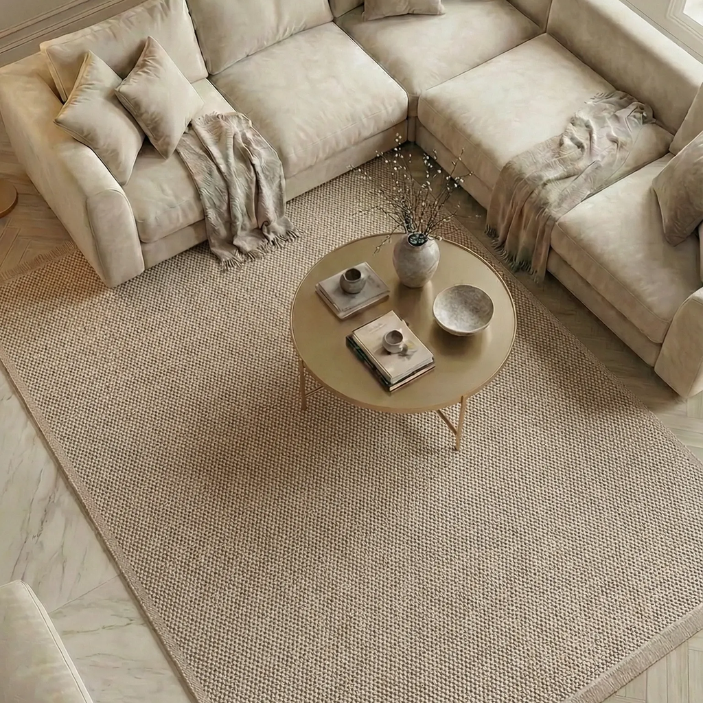 SHARED | Amethyst Beige Solid Scandinavian Machine Woven Living Room  photo 1