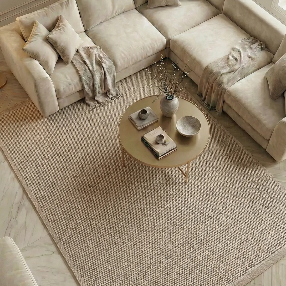 SHARED | Amethyst Beige Solid Scandinavian Machine Woven Living Room  photo 1