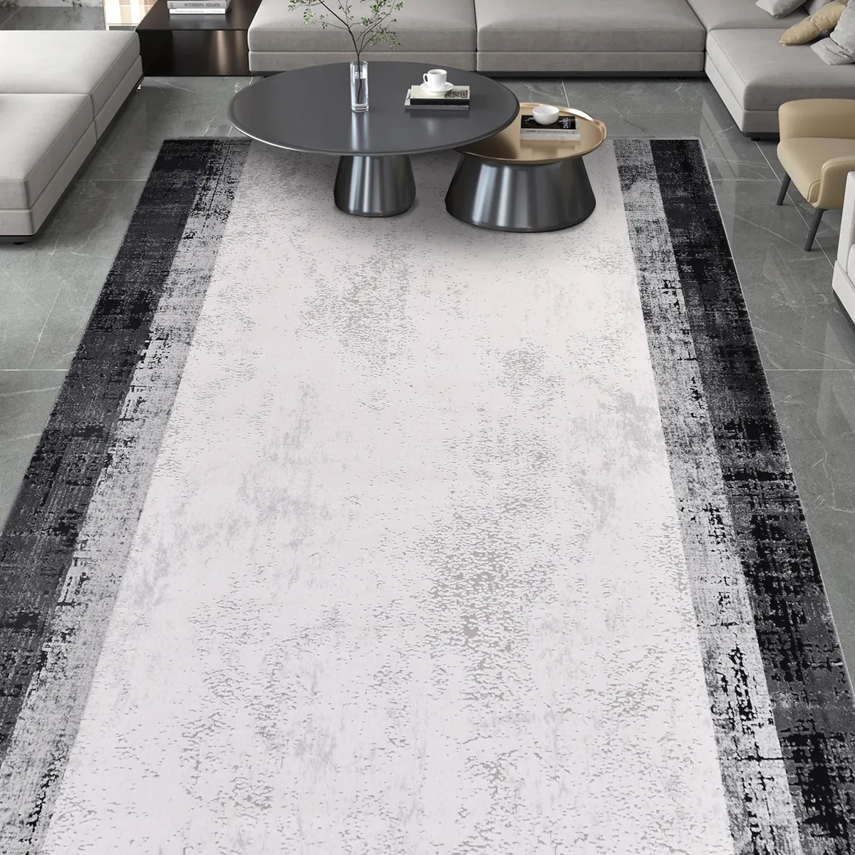 SHARED | Spinney Cream Black Grey Abstract Modern Machine Woven Livin photo 1