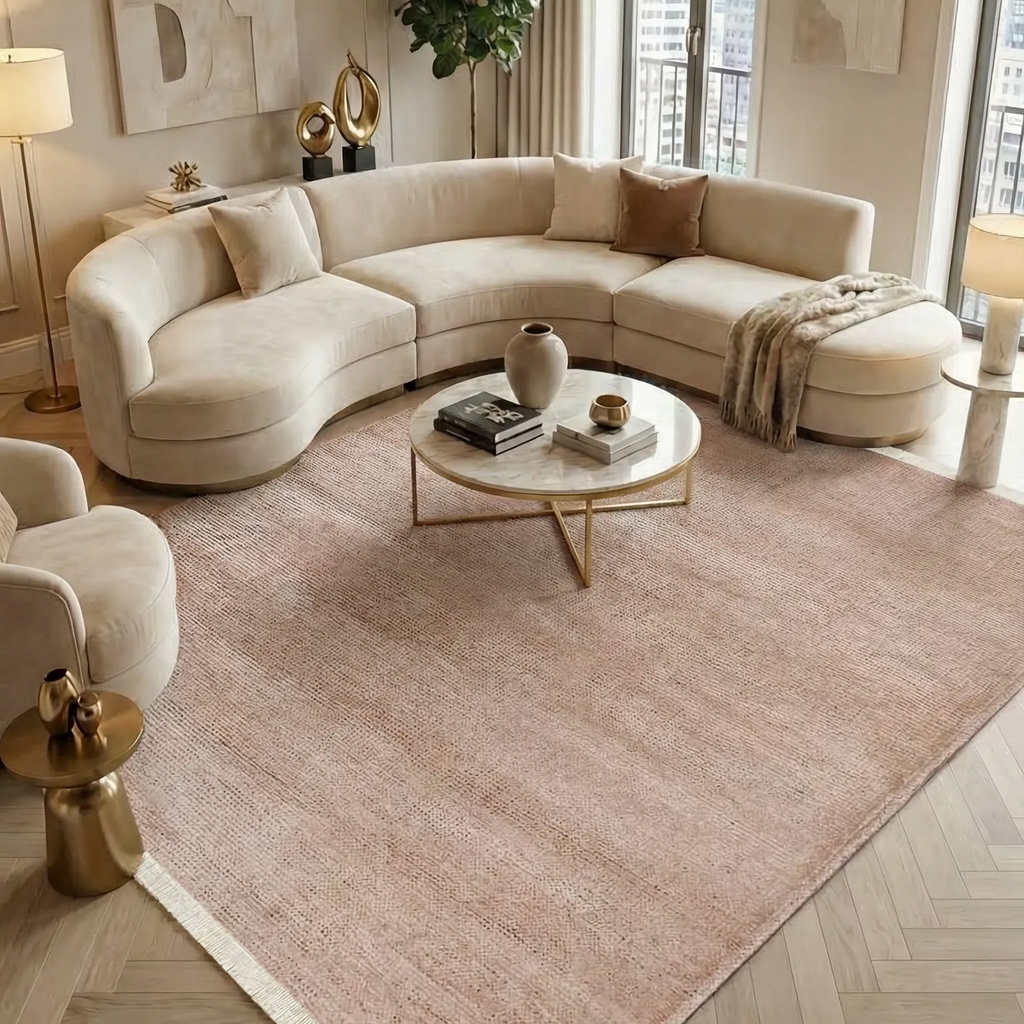 SHARED | Mallow Blush Pink Solid Modern Machine Woven Fringe Living R photo 1