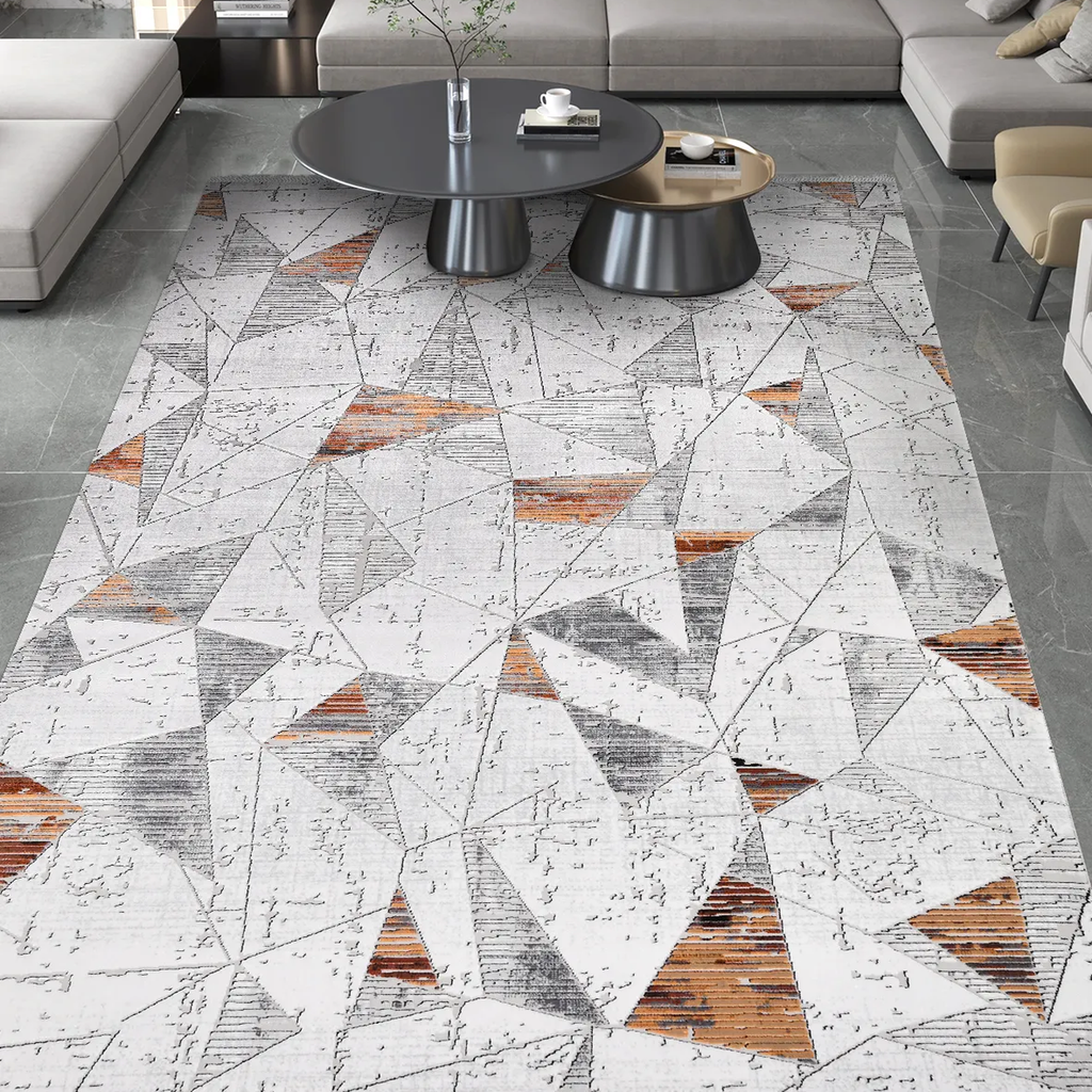 SHARED | Tarn Modern Geometric Distressed Cream Grey Rust Machine Wov photo 1