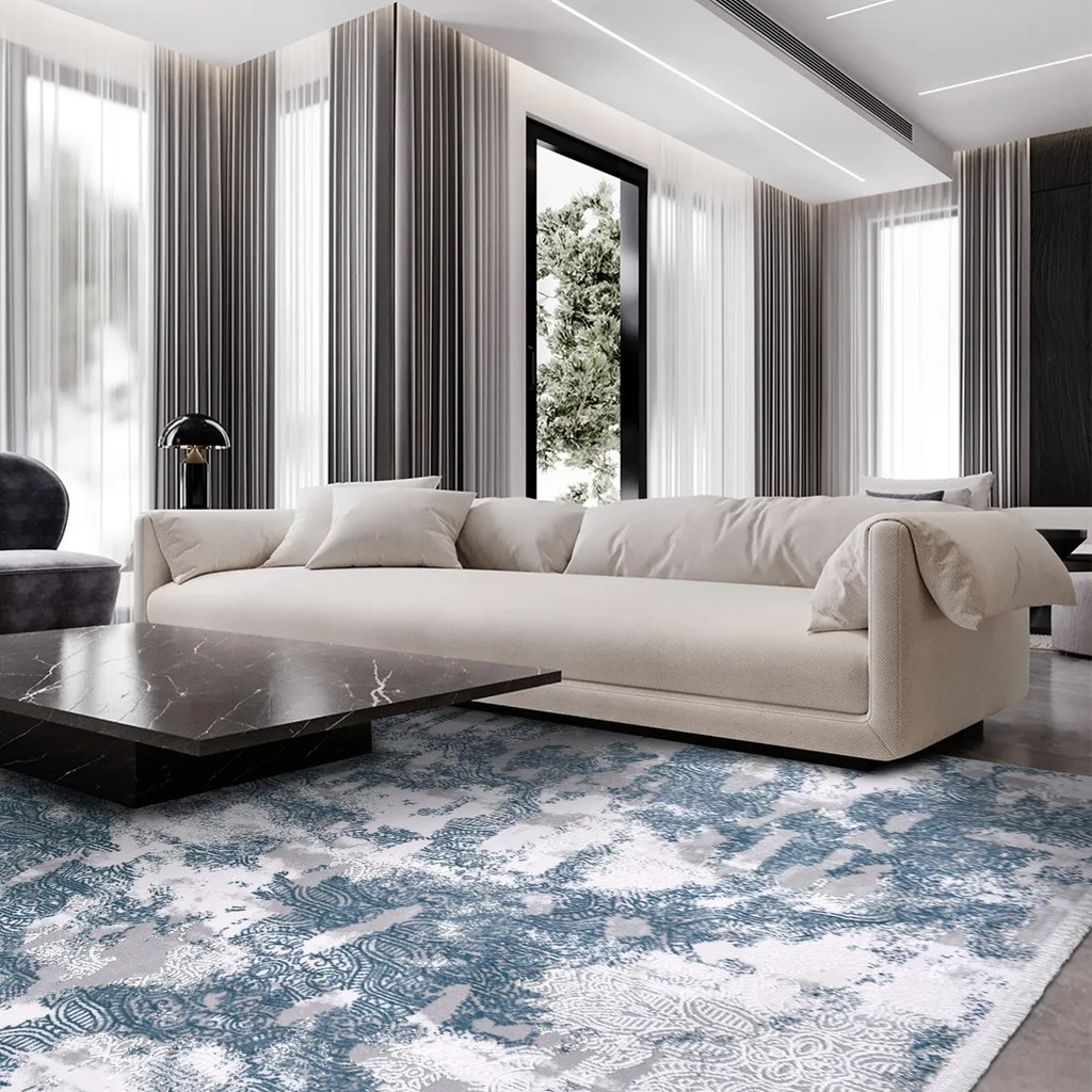 SHARED | Ledge Blue Grey Abstract Modern Machine Woven Living Room Be photo 1