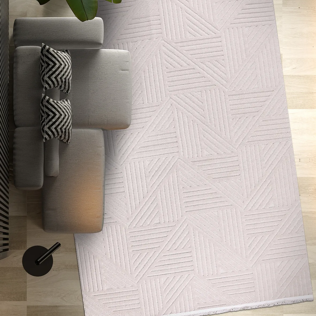 SHARED | Kas Cream Modern Geometric Machine Woven High-Low Carved Liv photo 1
