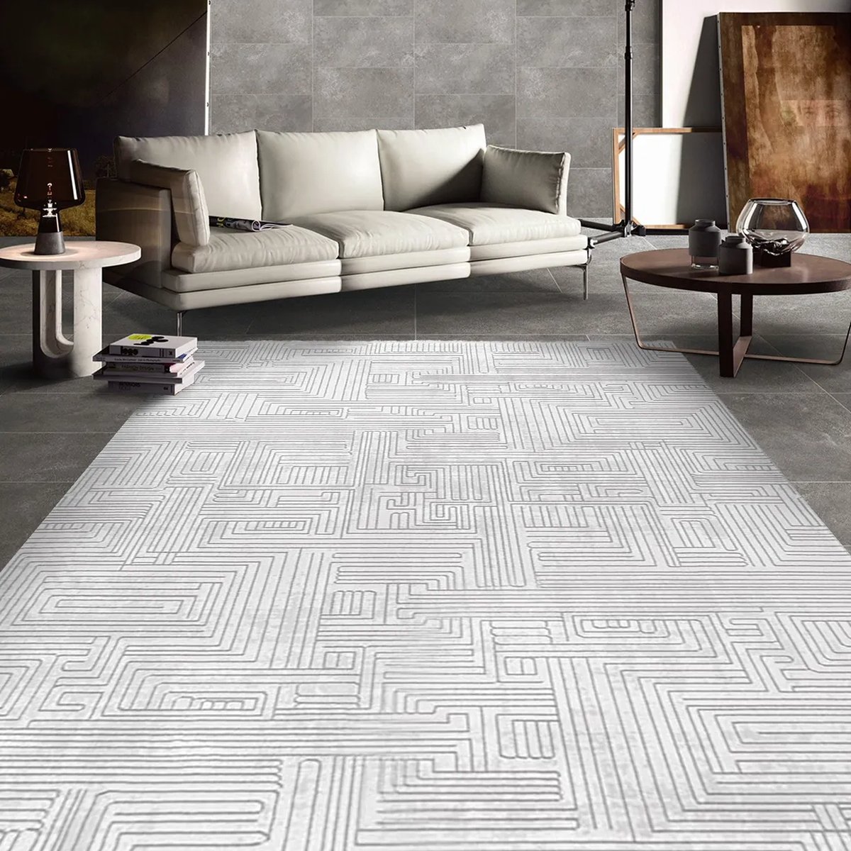 SHARED | Camellia Ivory Geometric Modern Machine Woven High-Low Livin photo 1