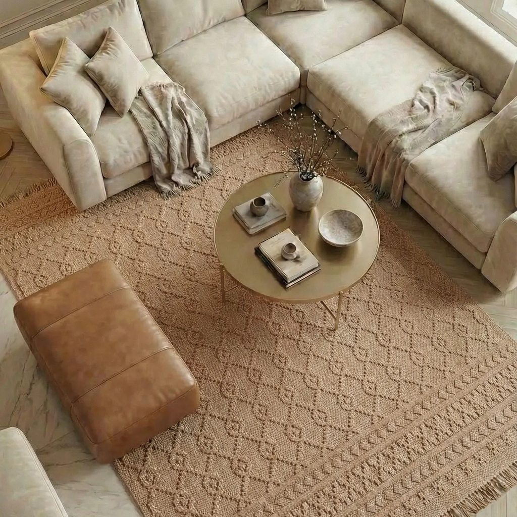 SHARED | Yarrow Tan Boho Geometric Diamond Machine Woven Living Room  photo 1