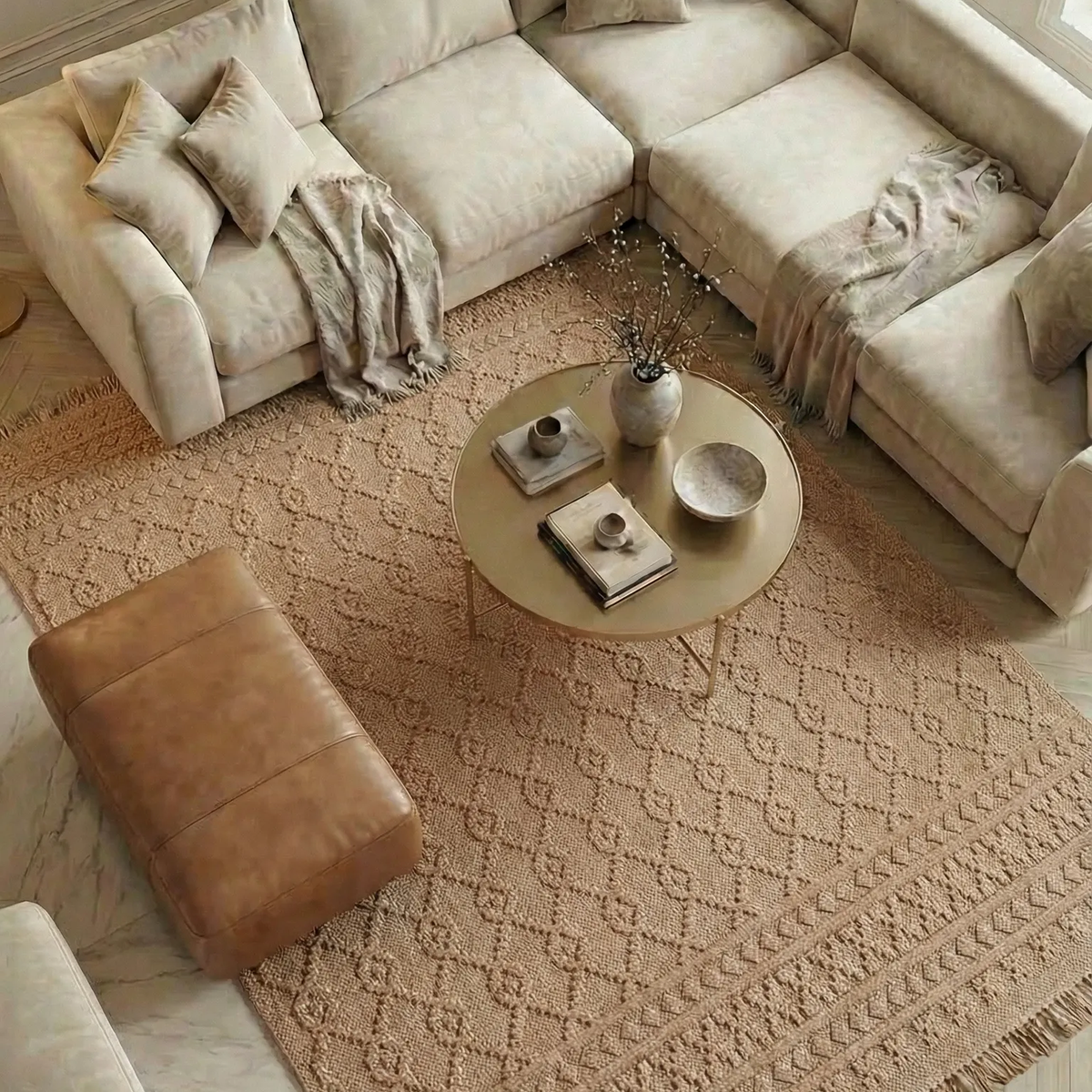 SHARED | Yarrow Tan Boho Geometric Diamond Machine Woven Living Room  photo 1
