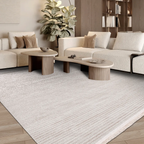 SHARED | Scree Cream Beige Modern Striped Machine Woven Living Room B photo 1