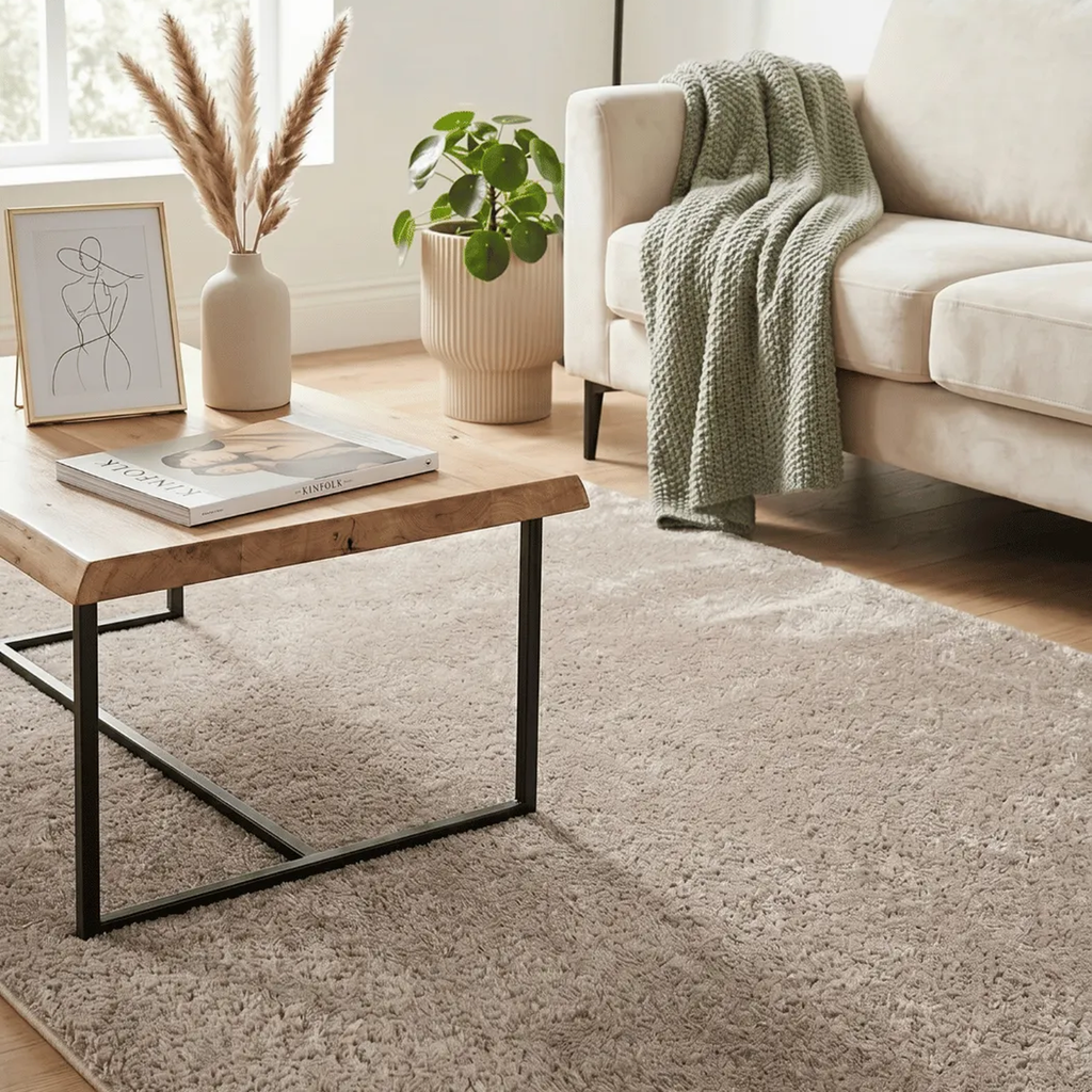 SHARED | Forecourt Taupe Beige Solid Shag Scandinavian Machine Woven  photo 1
