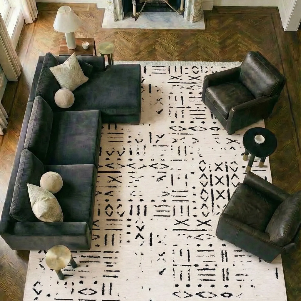 SHARED | Lilac Cream Black Abstract Boho Machine Woven Living Room Be photo 1