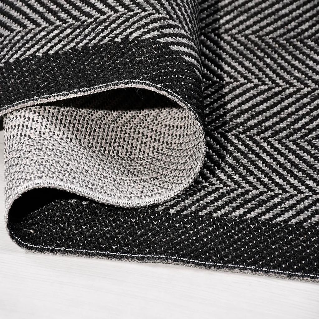 SHARED | Tamarisk Black Grey Geometric Herringbone Modern Machine Wov photo 2