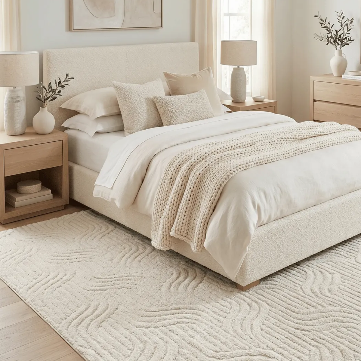 SHARED | Snowmelt Cream Abstract Modern Machine Woven Textured Living photo 2