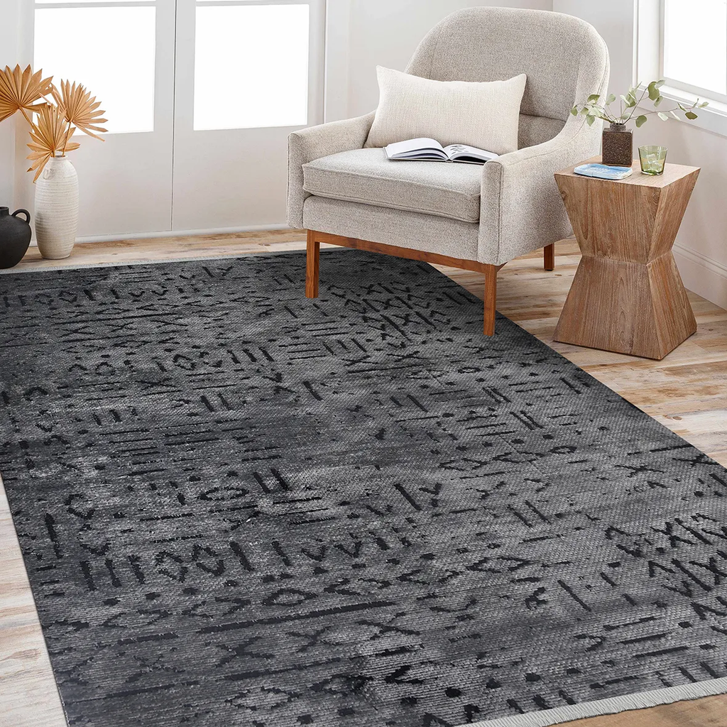 SHARED | Lichen Charcoal Grey Boho Geometric Tribal Print Machine Wov photo 2