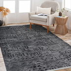 SHARED | Lichen Charcoal Grey Boho Geometric Tribal Print Machine Wov photo 2
