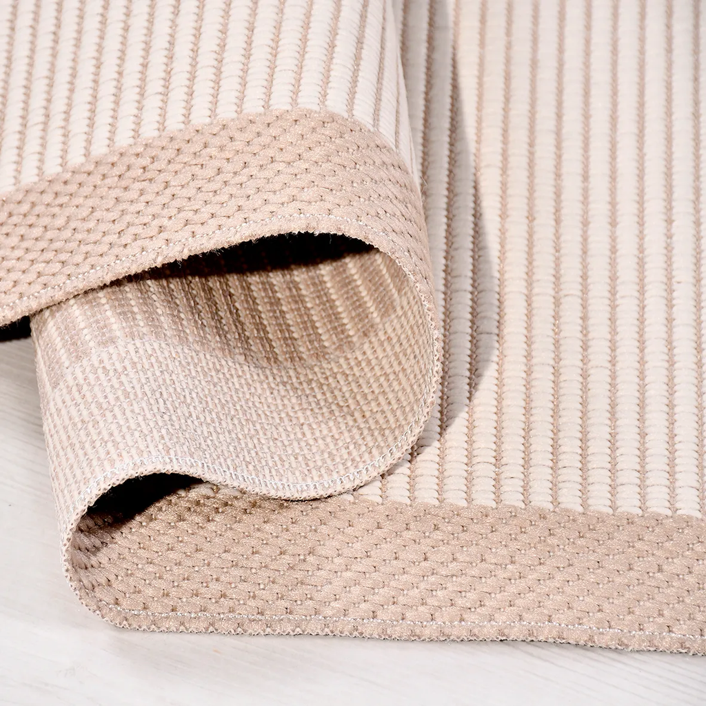 SHARED | Spurge Beige Cream Striped Scandinavian Machine Woven Living photo 2