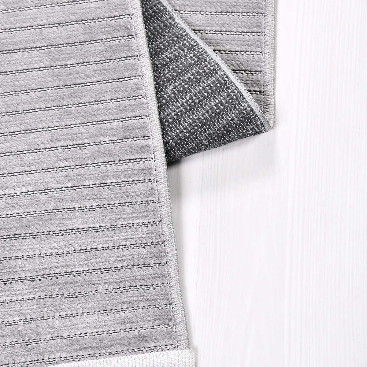 SHARED | Oakford Grey Silver Striped Modern Machine Woven Living Room photo 2