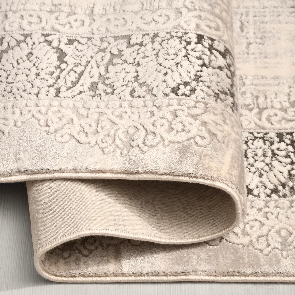 SHARED | Arbour Cream Taupe Distressed Damask Machine Woven Transitio photo 2
