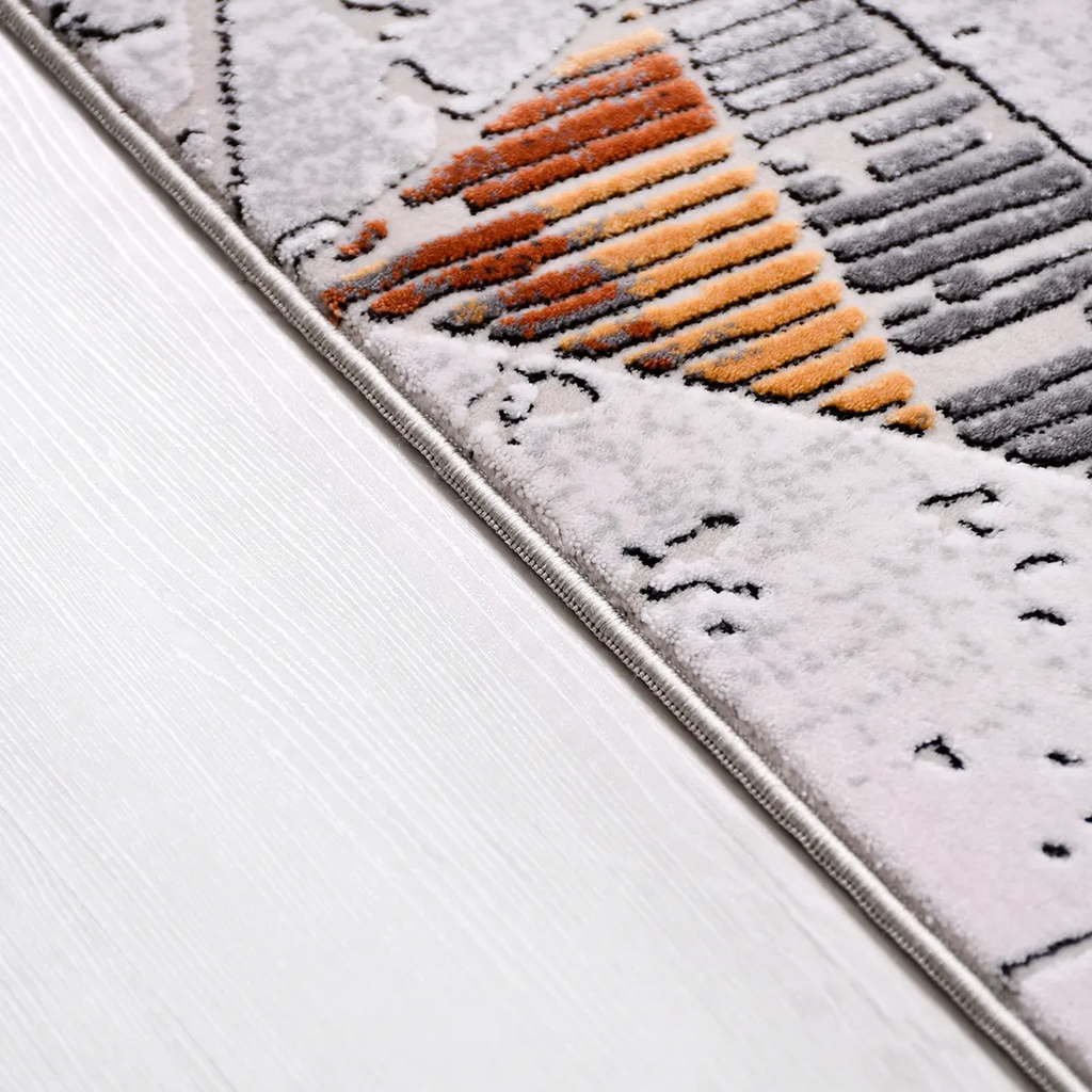 SHARED | Tarn Modern Geometric Distressed Cream Grey Rust Machine Wov photo 2