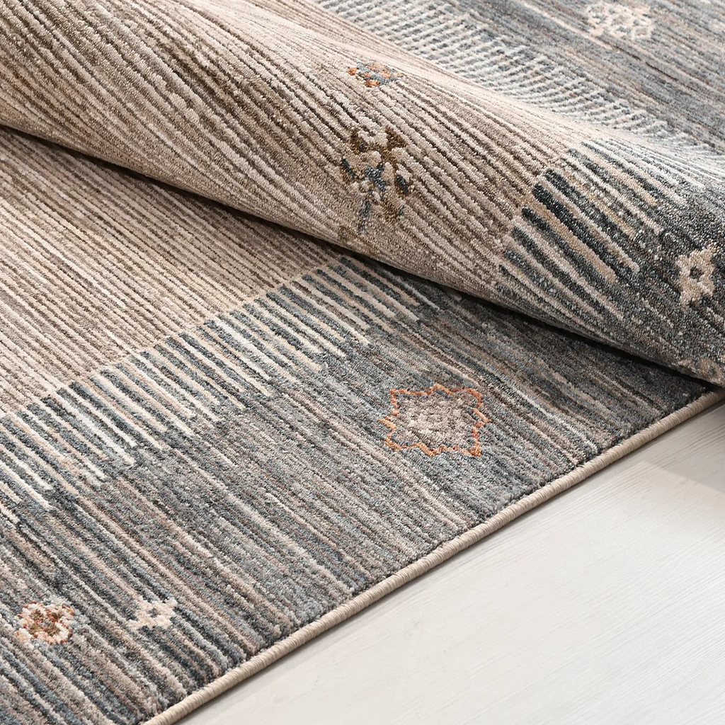 SHARED | Trefoil Grey Beige Abstract Tribal Border Machine Woven Livi photo 2