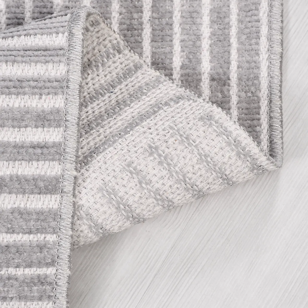 SHARED | Dogrose Grey Ivory Modern Geometric High-Low Machine Woven L photo 2