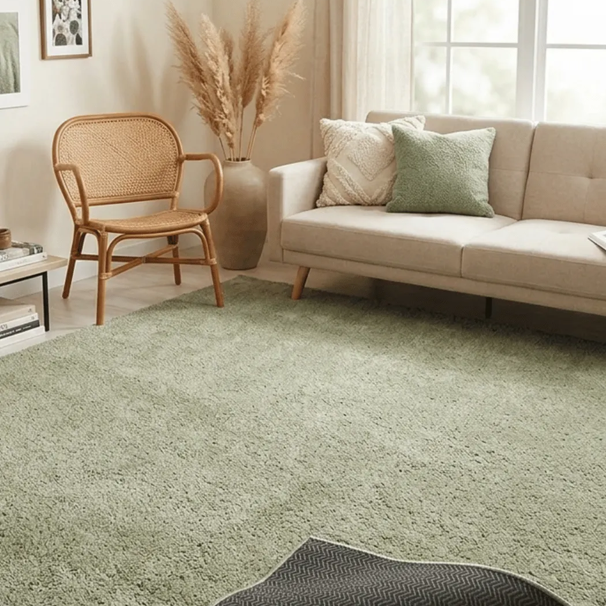 SHARED | Sunbeam Sage Green Solid Shaggy Scandinavian Machine Woven L photo 2