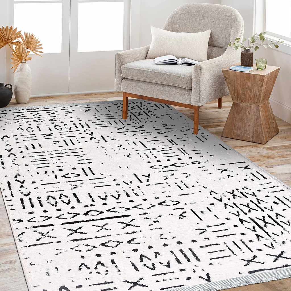 SHARED | Lilac Cream Black Abstract Boho Machine Woven Living Room Be photo 2