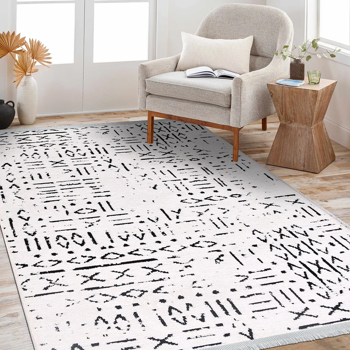 SHARED | Lilac Cream Black Abstract Boho Machine Woven Living Room Be photo 2