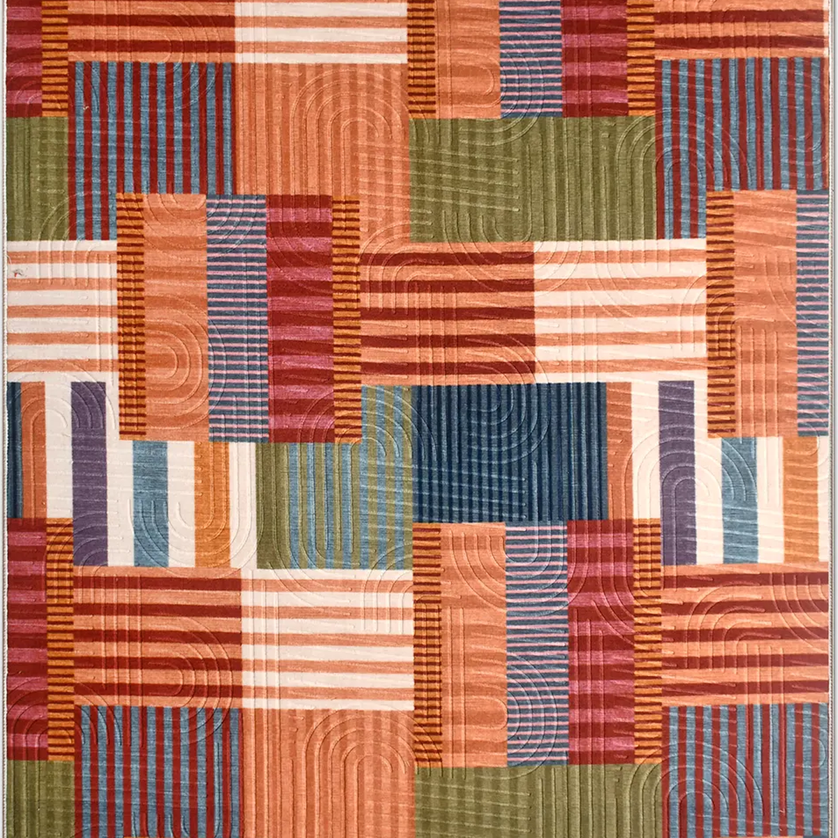 SHARED | Dell Mid-Century Modern Patchwork Orange Cream Blue Machine  photo 2