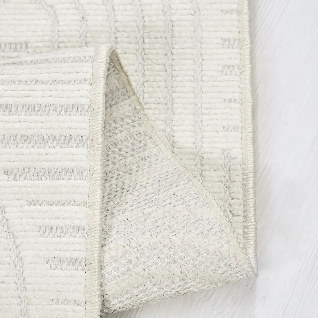SHARED | Elmwood Ivory Geometric Modern Machine Woven Carved High Low photo 2