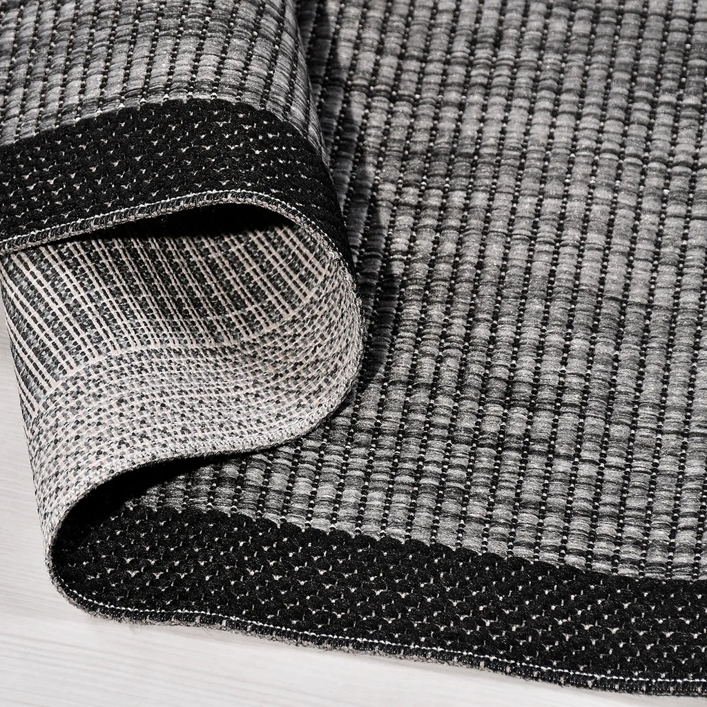 SHARED | Sedge Black Grey Striped Modern Machine Woven Living Room Be photo 2