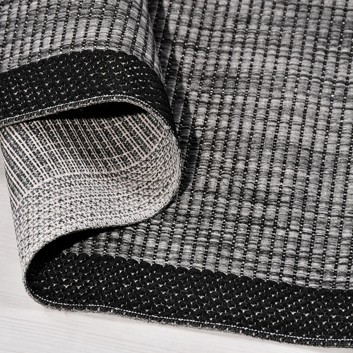 SHARED | Sedge Black Grey Striped Modern Machine Woven Living Room Be photo 2