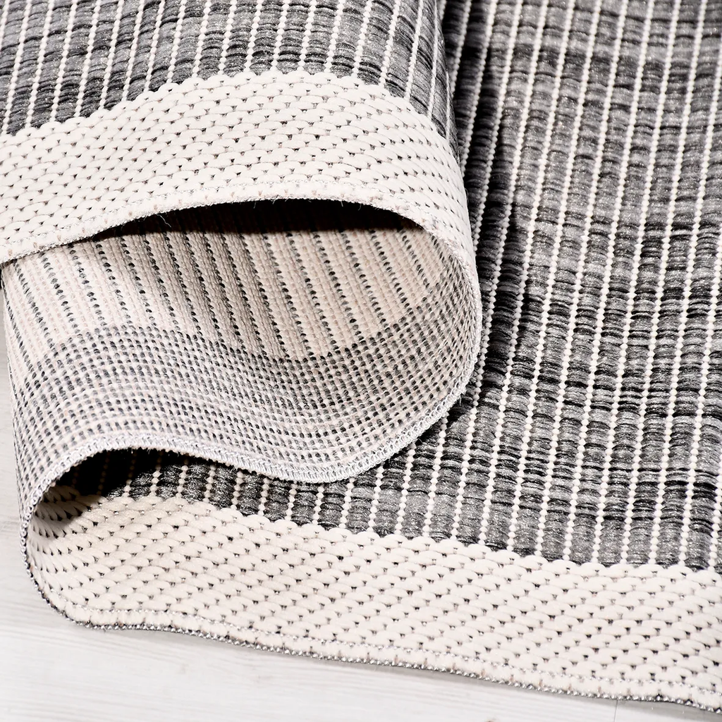 SHARED | Tansy Grey Cream Striped Scandinavian Machine Woven Living R photo 2