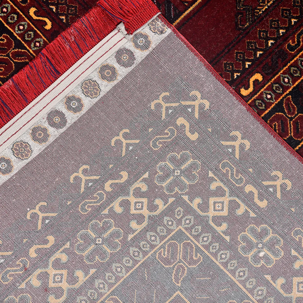 SHARED | Spinel Persian Style Traditional Machine Woven Red Navy Crea photo 2
