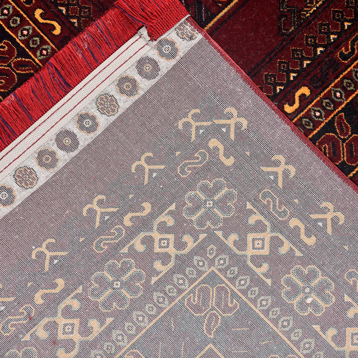 SHARED | Spinel Persian Style Traditional Machine Woven Red Navy Crea photo 2