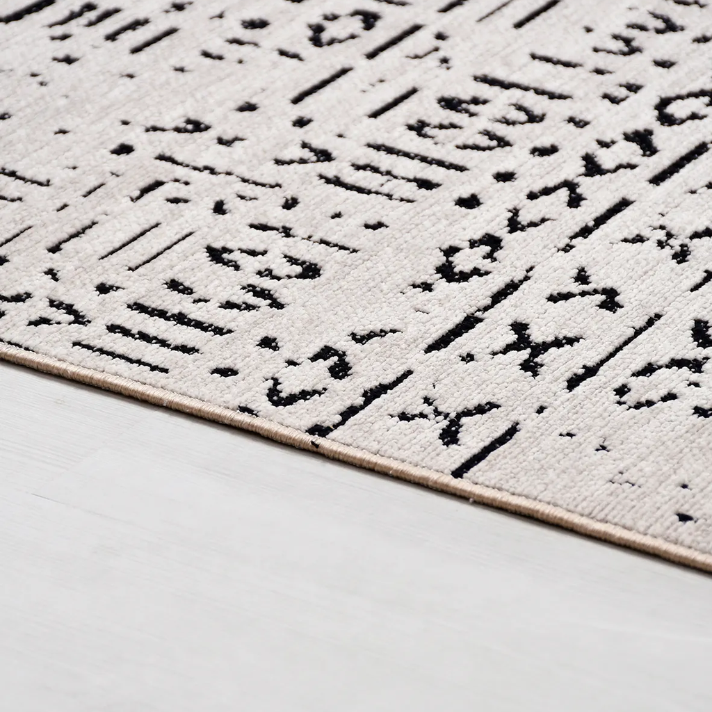 SHARED | Flare Cream Black Abstract Boho Machine Woven Living Room Be photo 2