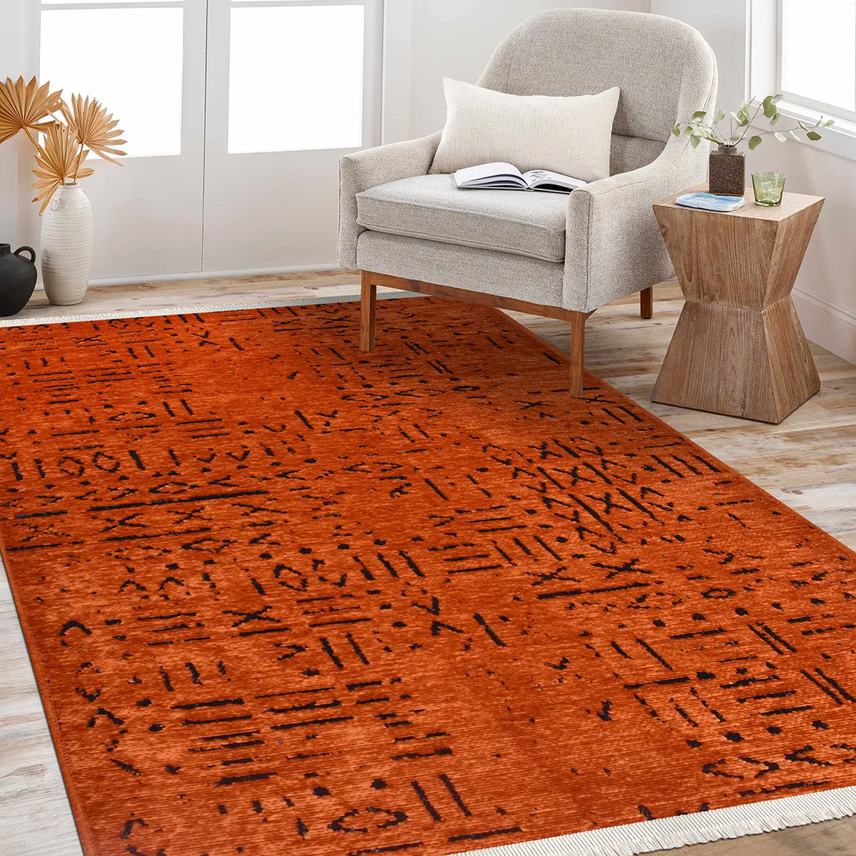 SHARED | Hornbeam Terracotta Boho Abstract Tribal Style Machine Woven photo 2