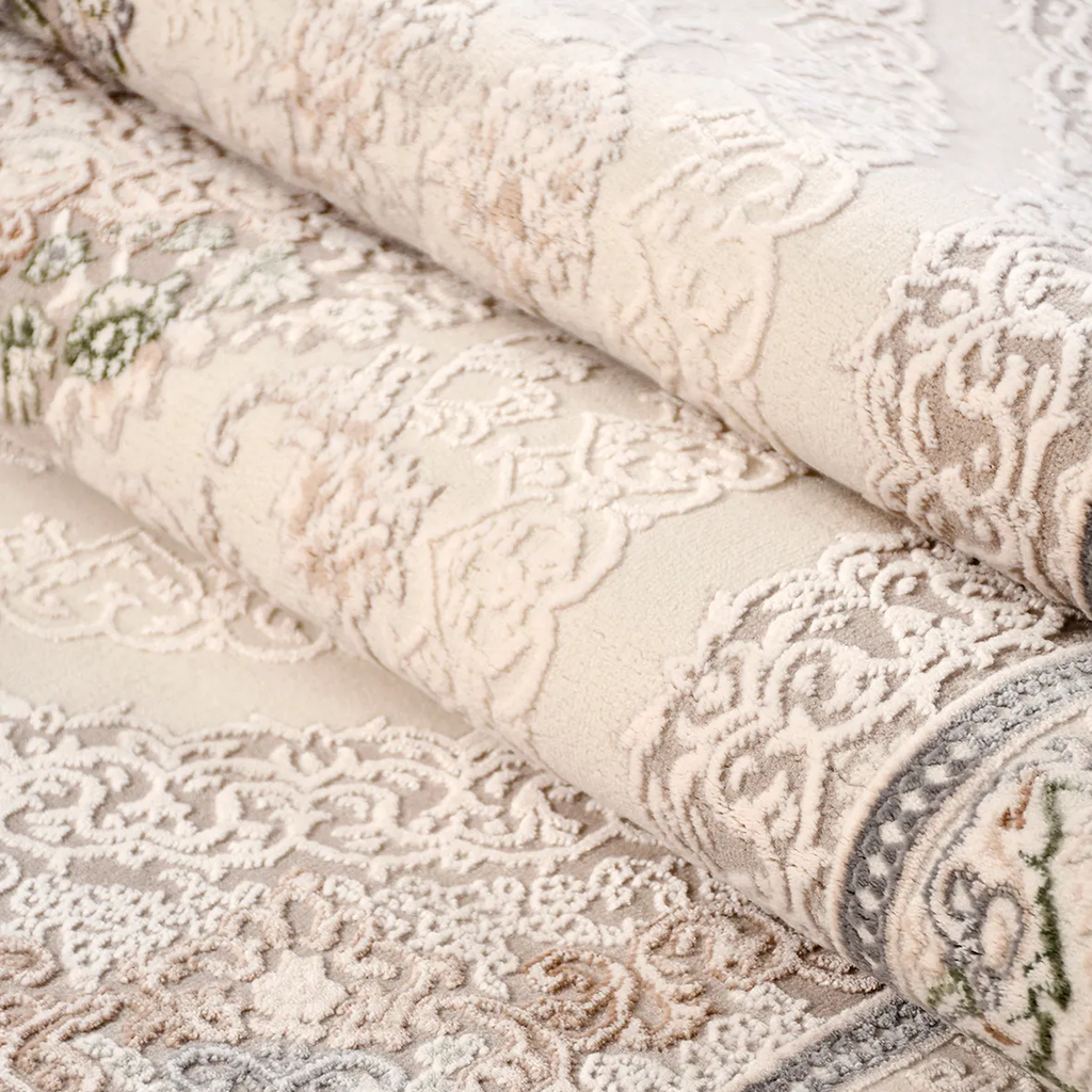 SHARED | Coral Cream Beige Persian Style Traditional Medallion Machin photo 3