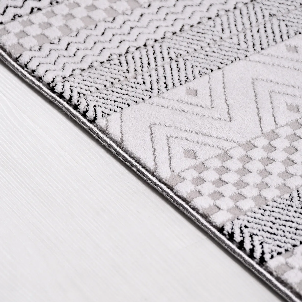 SHARED | Holt Grey Cream Striped Modern Machine Woven Living Room Bed photo 3