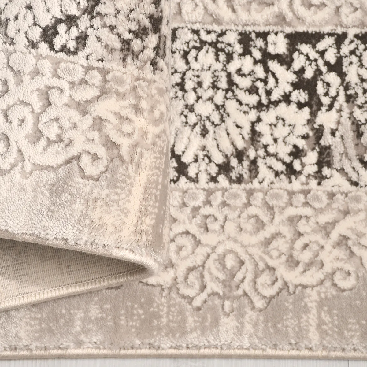 SHARED | Arbour Cream Taupe Distressed Damask Machine Woven Transitio photo 3