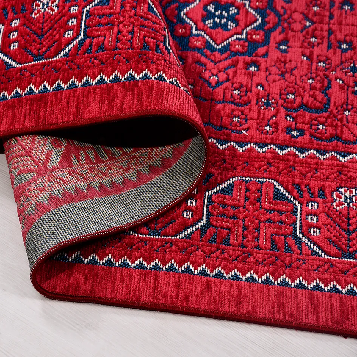SHARED | Bergama Red Navy Ivory Persian Style Traditional Machine Wov photo 3