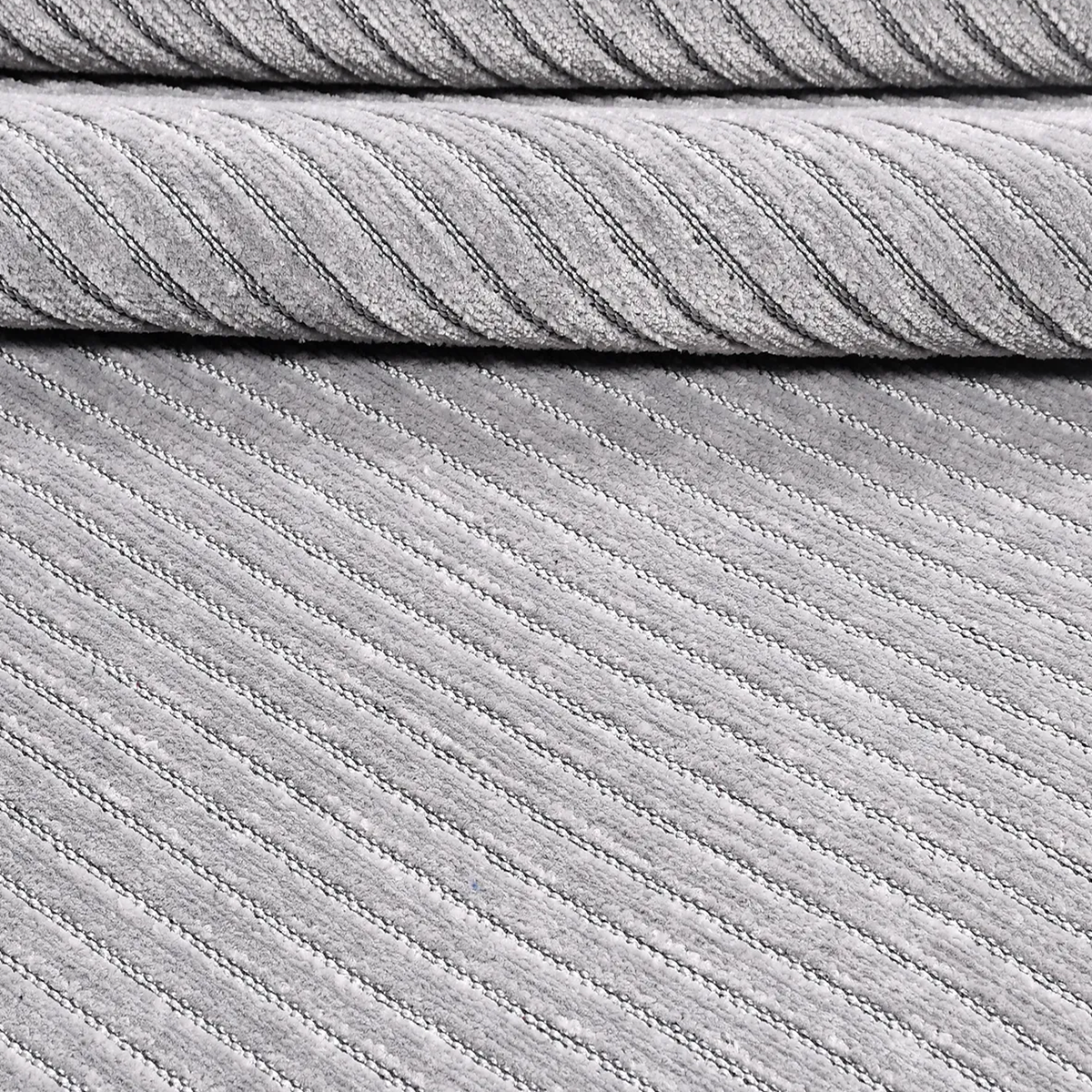SHARED | Oakford Grey Silver Striped Modern Machine Woven Living Room photo 3