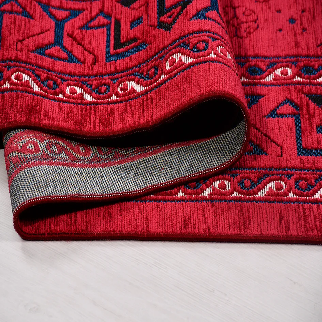 SHARED | Ayvalik Persian Style Traditional Machine Woven Red Navy Cre photo 3